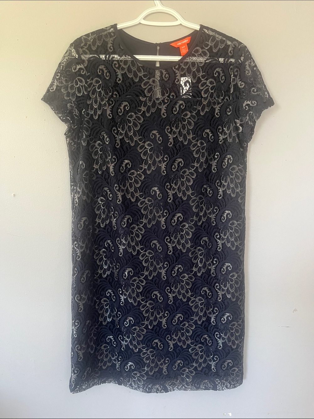 Joe Fresh Blue and Silver Lace Overlay Midi Dress Medium